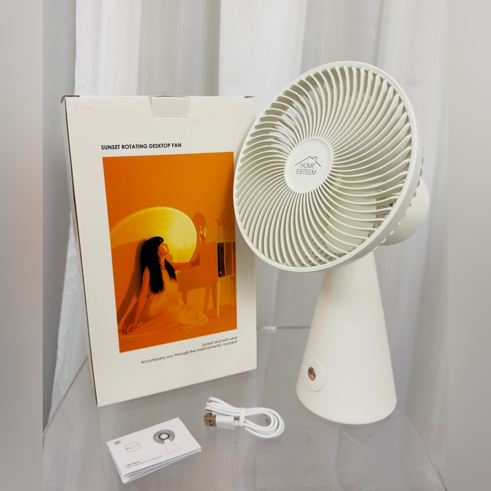 Home Esteem - Cordless Sunset Rotating Desktop Fan with Soft Ambient Light  NWT - Picture 3 of 6